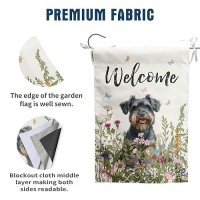 Spring Summer Garden Flag Floral Schnauzer Yard Flag Flower Dog Garden Flags For Outside Small Outdoor Welcome Flags 12X18 Doubl