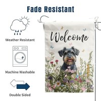 Spring Summer Garden Flag Floral Schnauzer Yard Flag Flower Dog Garden Flags For Outside Small Outdoor Welcome Flags 12X18 Doubl