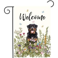 Spring Summer Garden Flag Floral Rottweiler Yard Flag Flower Dog Garden Flags For Outside Small Outdoor Welcome Flags 12X18 Doub