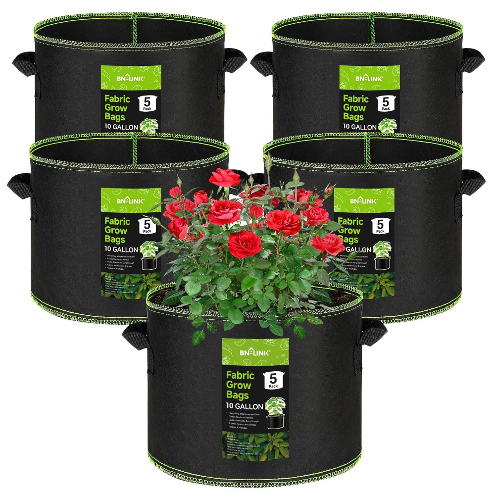 Bnlink 5Pack 10 Gallon Grow Bags 300G Thickened Nonwoven Plant Fabric Pots With Handles Heavy Duty Plant Grow Bags Fruits Veg