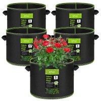 Bnlink 5Pack 10 Gallon Grow Bags 300G Thickened Nonwoven Plant Fabric Pots With Handles Heavy Duty Plant Grow Bags Fruits Veg