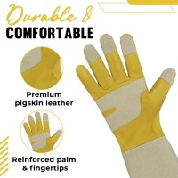 Handlandy Rose Pruning Gloves For Men Women Thorn Proof Long Garden Gloves Gardening Gifts For Gardeners Yellow Goatskin