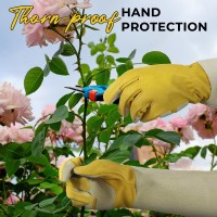 Handlandy Rose Pruning Gloves For Men Women Thorn Proof Long Garden Gloves Gardening Gifts For Gardeners Yellow Goatskin