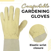 Handlandy Pruning Gloves Long For Men Women Rose Thorn Proof Gardening Gloves Gardening Gifts For Gardeners Beige Goatskin