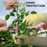 Handlandy Pruning Gloves Long For Men Women Rose Thorn Proof Gardening Gloves Gardening Gifts For Gardeners Beige Goatskin