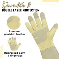 Handlandy Pruning Gloves Long For Men Women Rose Thorn Proof Gardening Gloves Gardening Gifts For Gardeners Beige Goatskin