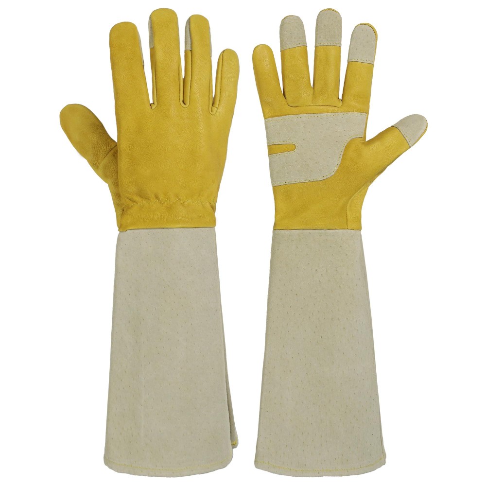 Handlandy Rose Pruning Gloves For Men Women Thorn Proof Long Garden Gloves Gardening Gifts For Gardeners Yellow Goatskin