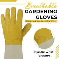 Handlandy Rose Pruning Gloves For Men Women Thorn Proof Long Garden Gloves Gardening Gifts For Gardeners Yellow Goatskin