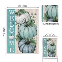 Covido Welcome Fall Teal White Pumpkins Decorative House Flag Autumn Farmhouse Seasonal Garden Yard Outside Decorations Thanks