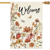 Baccessor Fall Wildflower House Flag 28 X 40 Inch Double Sided Harvest Autumn Wildflower Welcome Large Burlap Yard Flag Thanksgi