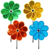 4Pcs Flower Wind Spinner Sparkly Lawn Pinwheel 118 Inch Colorful Green Yellow Orange Light Blue Garden Windmill For Garden Par