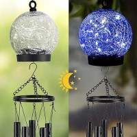 Wind Chimes Outdoor Solar Lights 42 Inch Large Sympathy Chime 15 Blue Leds Crackled Glass Ball Birthday Gifts For Women Decorat