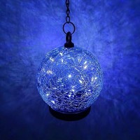 Wind Chimes Outdoor Solar Lights 42 Inch Large Sympathy Chime 15 Blue Leds Crackled Glass Ball Birthday Gifts For Women Decorat