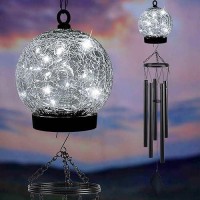 Wind Chimes Outdoor Solar Lights 42 Inch Large Sympathy Chime 15 Cool White Leds Crackled Glass Ball Birthday Gifts For Women D