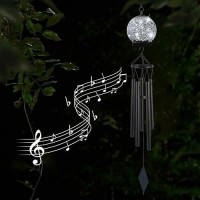 Wind Chimes Outdoor Solar Lights 42 Inch Large Sympathy Chime 15 Cool White Leds Crackled Glass Ball Birthday Gifts For Women D