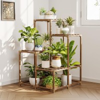 Bamworld Corner Plant Stand Indoor Outdoor Plant Shelf Small Plant Table For Multiple Plants Wooden Plant Holder For Garden Pati