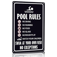 Crazysign Pool Rules Sign Warning Swim At Your Own Risk Vintage Tin Sign For Swimming Pool Water Park Beach Decor 8X12 Inches 3