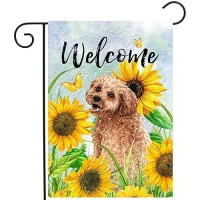 Sunflower Golden Doodle Garden Flag Summer Spring Garden Flags For Outside Floral Dog Yard Flag Small Outdoor Welcome Flags 12X1