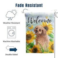 Sunflower Golden Doodle Garden Flag Summer Spring Garden Flags For Outside Floral Dog Yard Flag Small Outdoor Welcome Flags 12X1