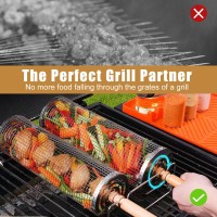 Rolling Grill Baskets For Outdoor Grill 2 Pcs Rolling Grilling Basket Bbq Grill Baskets Stainless Steel Bbq Grill Accessories