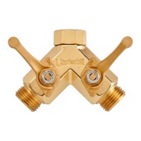 Underhill Garden Y Hose Splitter 2 Way Heavy Duty Bib Faucet Spigot Connector With Water Shut Off Valves Metal 30 Gpm 34In