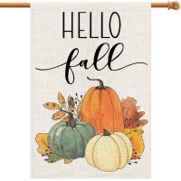 Hello Fall Pumpkin House Flag 28X40 Inch Double Sided Autumn Sign Seasonal Yard Outdoor Thanksgiving Decor Df31028