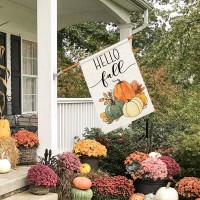 Hello Fall Pumpkin House Flag 28X40 Inch Double Sided Autumn Sign Seasonal Yard Outdoor Thanksgiving Decor Df31028