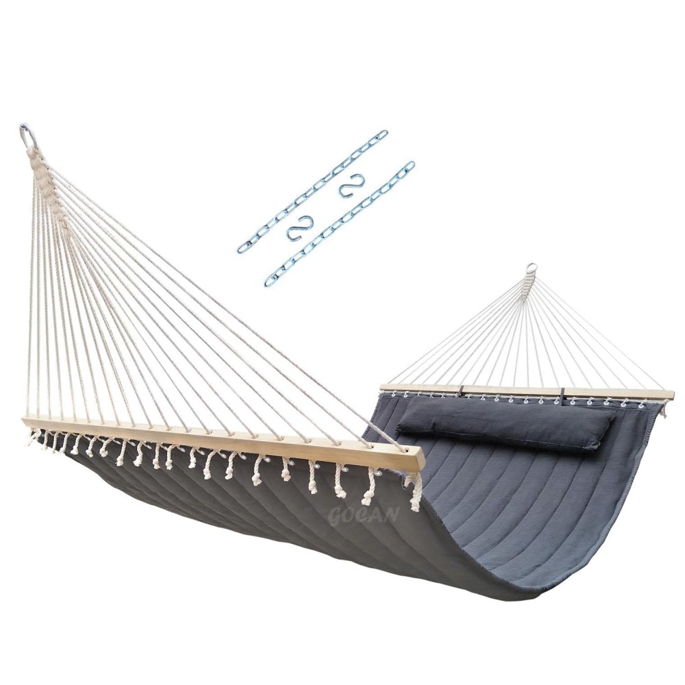 Gocan Double Hammock With Quilted Fabric And Spreader Bars Longer And Sturdier Quality Hammocks For Outdoor Indoor Patio Yard