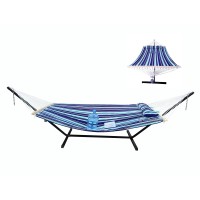 Gocan Quilted Fabric Double Hammock Wont Flip With Stand And Spreader Bars Safer And Sturdier Quality Hammocks For Outdoor Indo