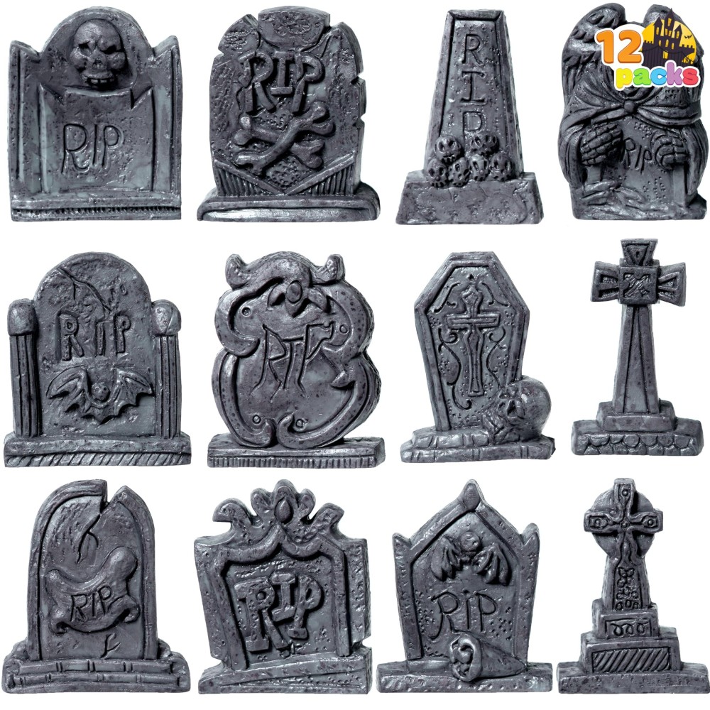 Joyin 12 Pcs Halloween Miniature Tombstones Graveyard Decorations Outdoor Rip Headstone With Skull Cross Design For Halloween C