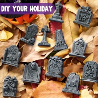 Joyin 12 Pcs Halloween Miniature Tombstones Graveyard Decorations Outdoor Rip Headstone With Skull Cross Design For Halloween C