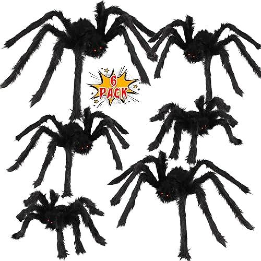 Apfity Halloween Spider Decorations  6 Pack Giant Spider Outdoor Decorations Set  Scary Hairy Realistic Large Spider Props For Indoor  Outdoor And Yard Party Creepy Decor