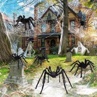 Apfity Halloween Spider Decorations  6 Pack Giant Spider Outdoor Decorations Set  Scary Hairy Realistic Large Spider Props For Indoor  Outdoor And Yard Party Creepy Decor