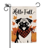 Hello Fall Garden Flag Pug Dog Pumpkins Double Sided Vertical Seasonal Autumn Outdoor Yard Lawn Decorations 125 X 18 Inch