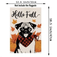 Hello Fall Garden Flag Pug Dog Pumpkins Double Sided Vertical Seasonal Autumn Outdoor Yard Lawn Decorations 125 X 18 Inch