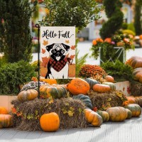 Hello Fall Garden Flag Pug Dog Pumpkins Double Sided Vertical Seasonal Autumn Outdoor Yard Lawn Decorations 125 X 18 Inch