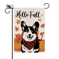 Hello Fall Garden Flag Corgi Dog Pumpkins Double Sided Vertical Seasonal Autumn Outdoor Yard Lawn Decorations 125 X 18 Inch