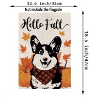 Hello Fall Garden Flag Corgi Dog Pumpkins Double Sided Vertical Seasonal Autumn Outdoor Yard Lawn Decorations 125 X 18 Inch