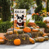 Hello Fall Garden Flag Corgi Dog Pumpkins Double Sided Vertical Seasonal Autumn Outdoor Yard Lawn Decorations 125 X 18 Inch