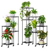 Abimars Corner Plant Stand With Wheels Shelf Height Adjustable Metal Plant Shelf For 11 Potted Plants Diy Assembly Indooroutd