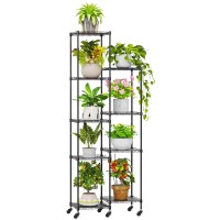 Abimars 74 Tall Plant Stand With Wheels Shelf Height Adjustable Metal Plant Shelf For 9 Potted Plants Diy Assembly Indoorou