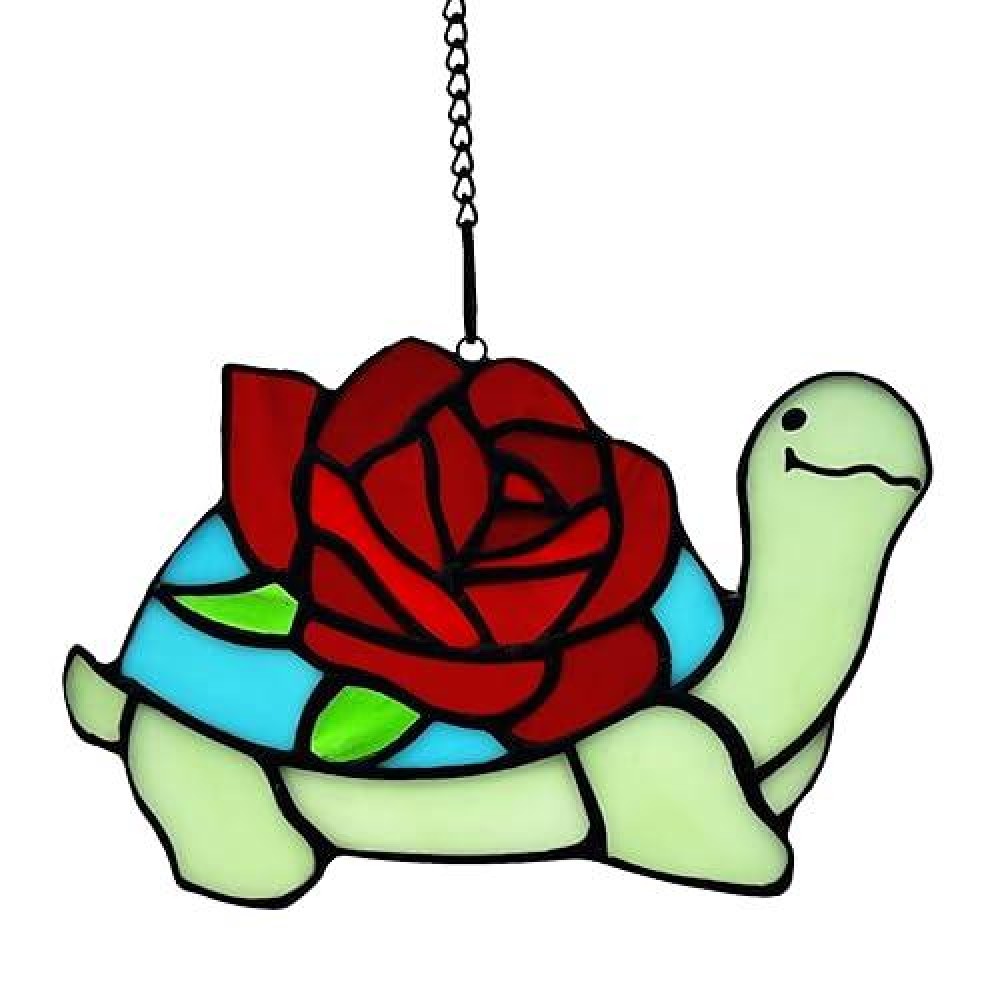 Lcensp Stained Glass Turtle With Rose Birthday Gifts For Women Stained Glass Window Hanging Suncatcher Ornament Housewarming W