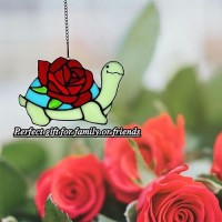 Lcensp Stained Glass Turtle With Rose Birthday Gifts For Women Stained Glass Window Hanging Suncatcher Ornament Housewarming W