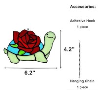 Lcensp Stained Glass Turtle With Rose Birthday Gifts For Women Stained Glass Window Hanging Suncatcher Ornament Housewarming W