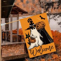 Avoin Colorlife Welcome Halloween Trick Or Treat House Flag 28 X 40 Inch Double Sided  Ghost Jack O Lantern Holiday Yard Outdoor Decorative Flag Orange