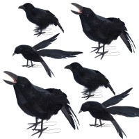 Yofit 6 Pack Crows Halloween Decorations Raven Halloween Decor Assorted Size Fake Crow Black Bird Prop Artificial Flying Raven