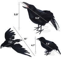 Yofit 6 Pack Crows Halloween Decorations Raven Halloween Decor Assorted Size Fake Crow Black Bird Prop Artificial Flying Raven