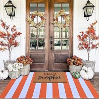 Orange And White Striepd Rug 3X5 Fall Outdoor Front Door Decor Mat Cotton Washable Handwoven Rug For Layered Doormat Porch