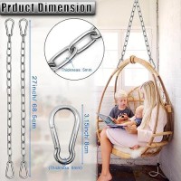 2 Pack Hanging Chair Chain 27In  Heavy Duty Porch Chain With 4 Carabiners  Black Swing Extension Chains  Hammock Chain Extender  Hammock Hardware Kit (Silver)