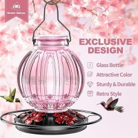 2 Pack Glass Hummingbird Feeder For Outdoors Hanging  Bird Nectar Feeder With Perch & 5 Flower Feeding Ports  26 Oz Leak Proof For Outside Garden Decor Backyard  Gifts For Women Mom  Pink